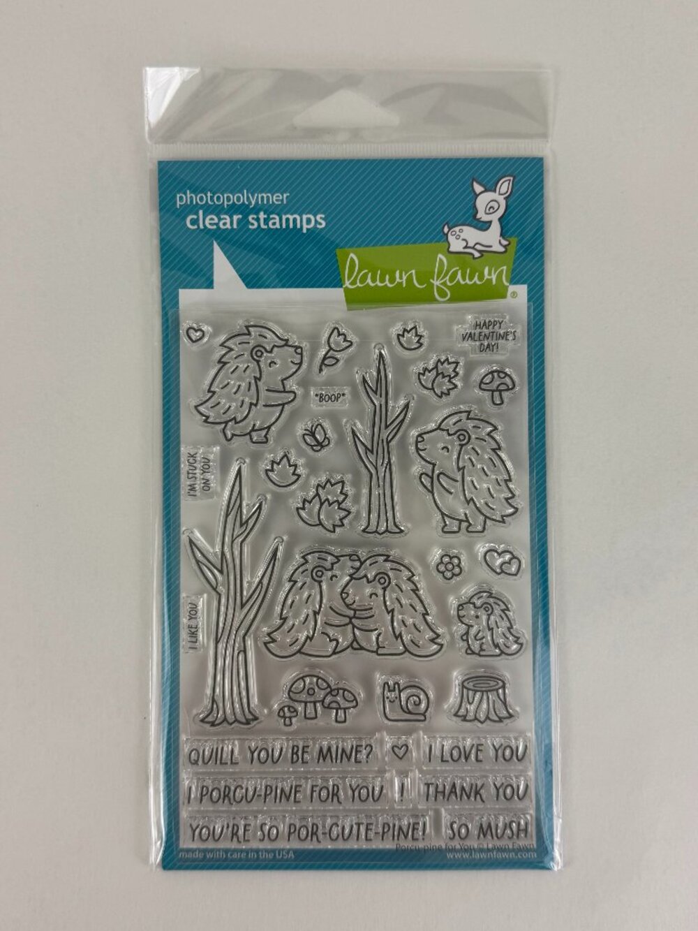 Lawn Fawn 31 Clear Stamps Porcu-pine For You Hearts Valentine's Day Photopolymer